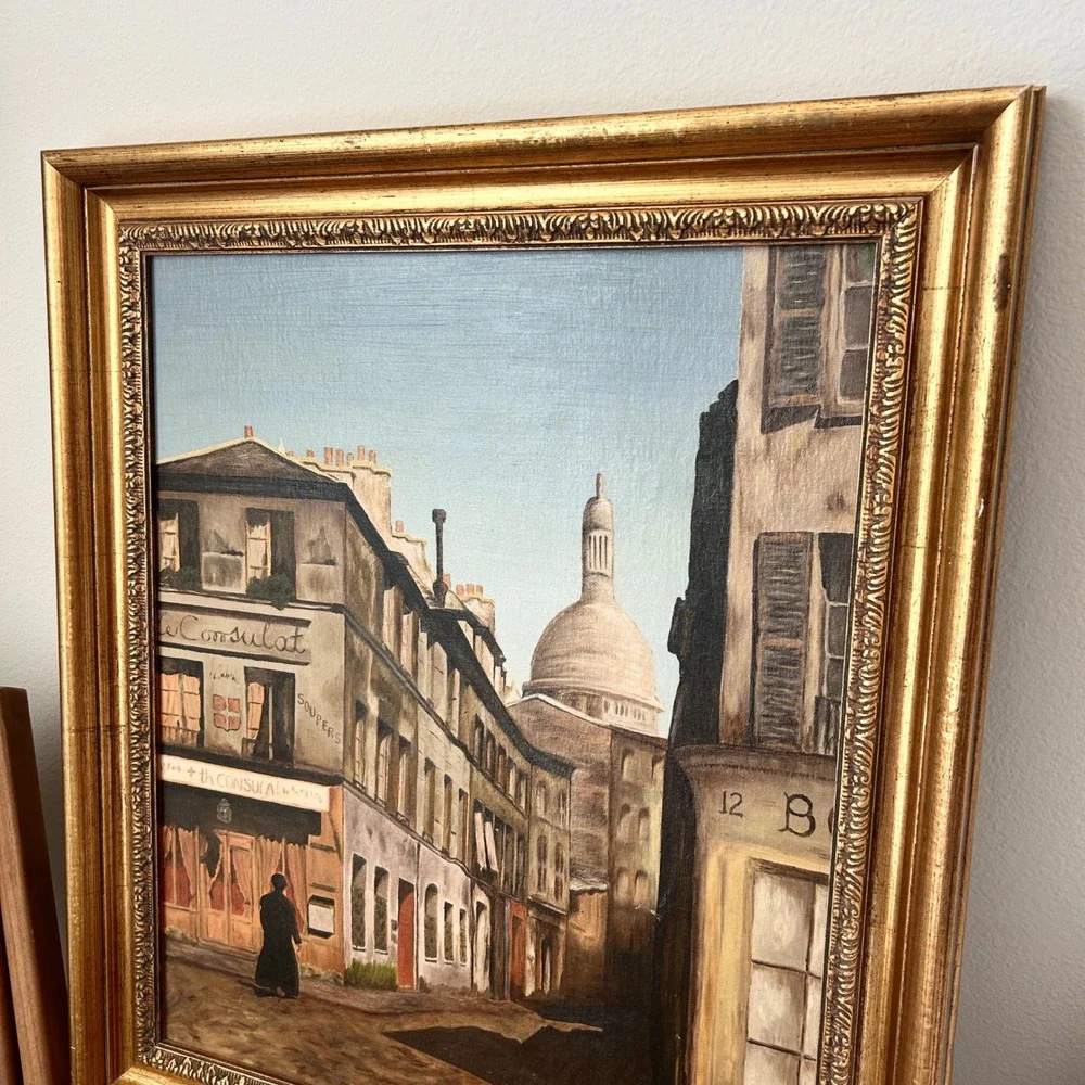 VTG Oil Painting Paris Street Scene Sacré-Cœur R Brewster Framed Gold Gilt 25x29 - Picture 2 of 10
